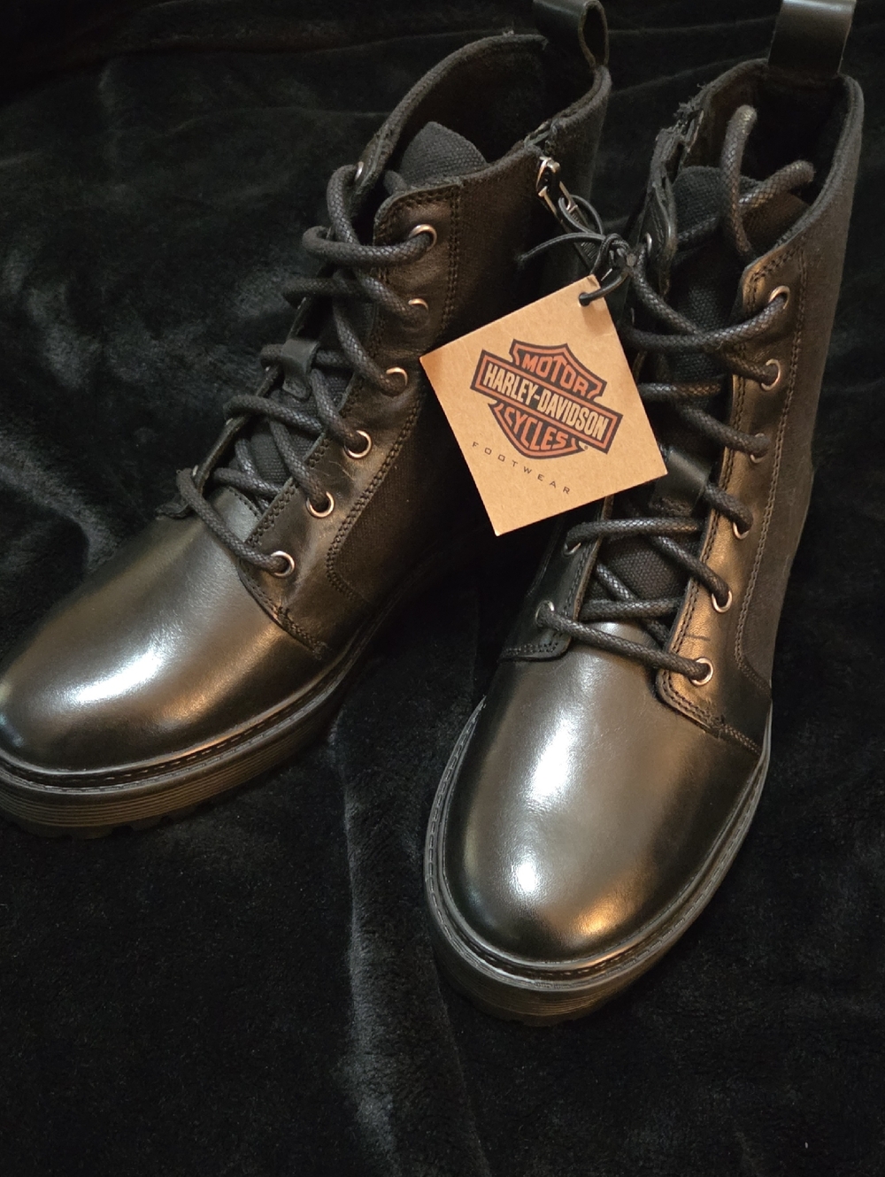 Harley-Davidson Black Lace-Up Leather Boots